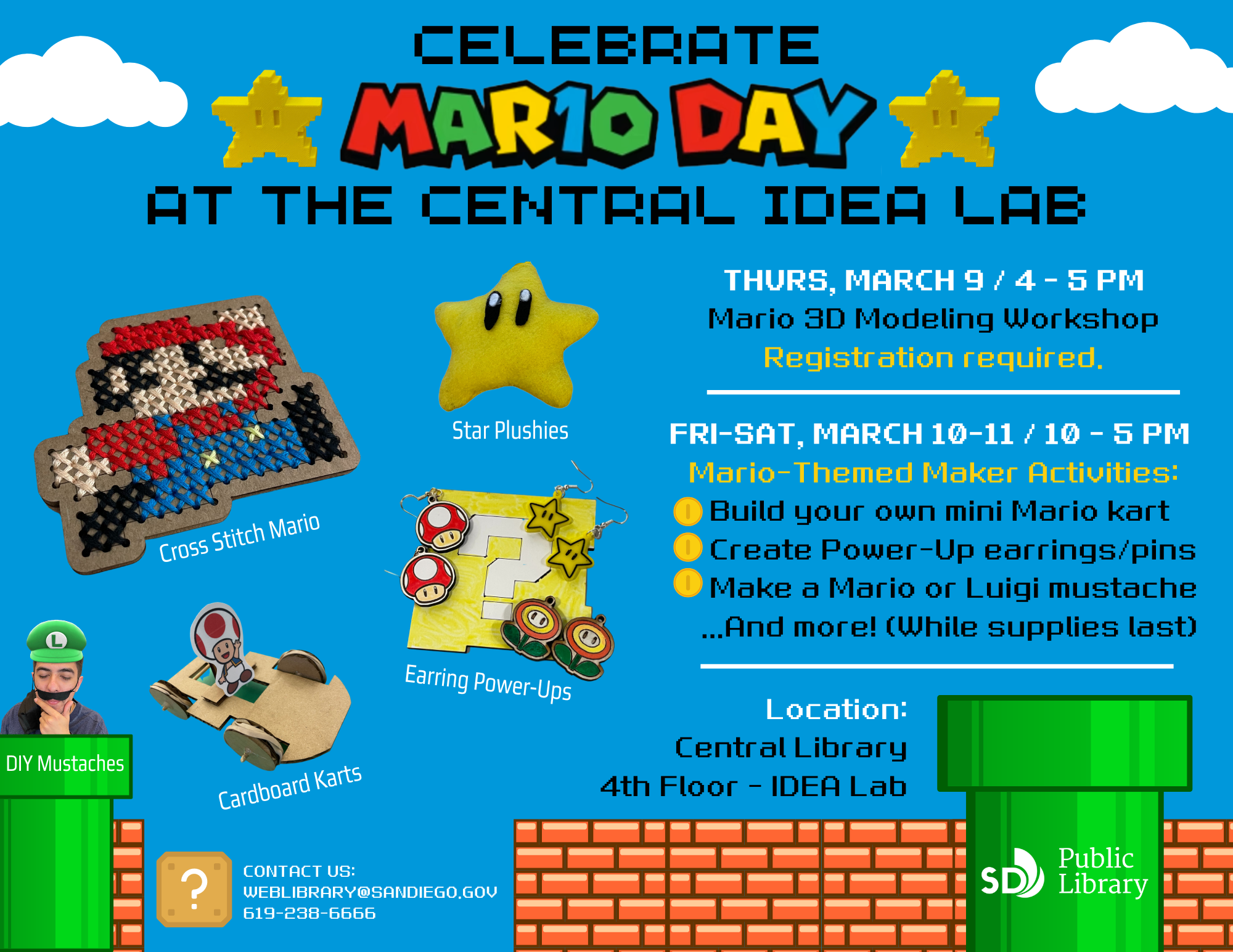 Make it! Celebrate Mario Day at the Central IDEA Lab San Diego Public Library